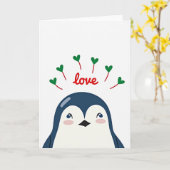 Pinguïn Liefde Eenvoudige Kaart (Gele Bloem)