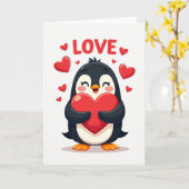 Pinguïn Liefde Hart Kaart (Gele Bloem)