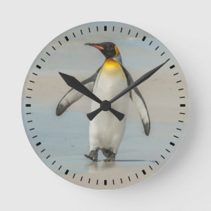 Pinguïn loopt op het strand ronde klok