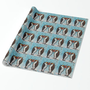 Pinguïn Love kerstwrapping Paper Cadeaupapier