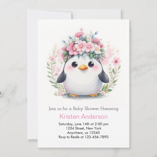 Pinguïn Lullaby Dreams: Meisje Baby shower Kaart (Voorkant)