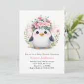 Pinguïn Lullaby Dreams: Meisje Baby shower Kaart (Staand voorkant)