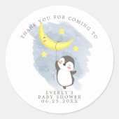 Pinguïn Maan Aquarel Baby Shower Bedankt Ronde Sticker (Voorkant)