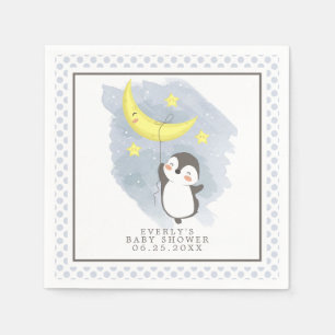 Pinguïn Maan Aquarel Baby Shower Servetten