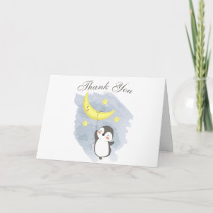 Pinguïn Maan Baby Shower Aquarel Bedankkaart Kaart