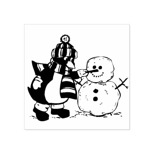 Pinguïn Making Sneeuwman Kerstmis Rubber Art Stamp Rubberstempel (Afrduk)