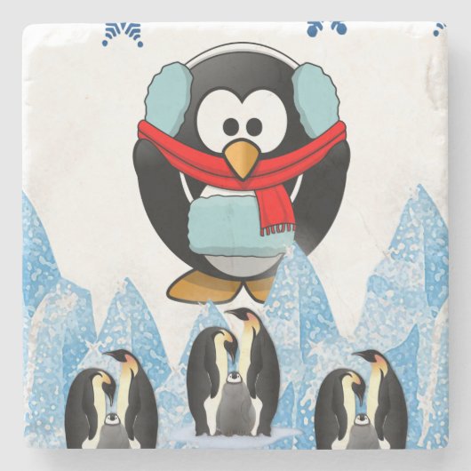 Pinguïn Marmer Stenen Onderzetter Kerstmis (Voorkant)
