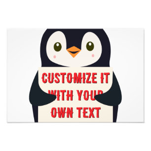 Pinguïn mascotte met een bord voor aangepaste teks foto afdruk