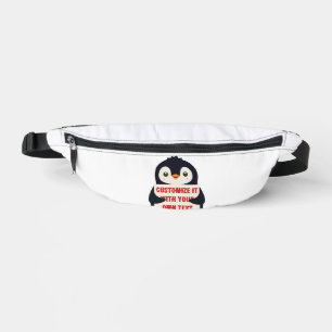 Pinguïn mascotte met een bord voor aangepaste teks heuptasje