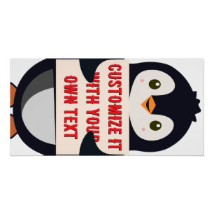 Pinguïn mascotte met een bord voor aangepaste teks perfect poster