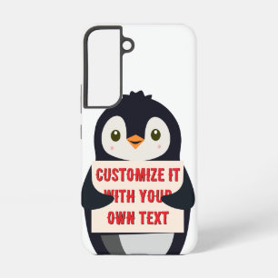 Pinguïn mascotte met een bord voor aangepaste teks samsung galaxy hoesje