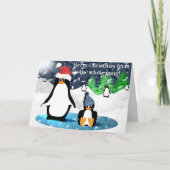 Pinguïn Merry Kerstmis van de hele gang! Feestdagen Kaart (Voorkant)