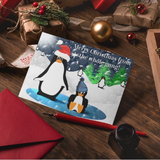 Pinguïn Merry Kerstmis van de hele gang! Feestdagen Kaart