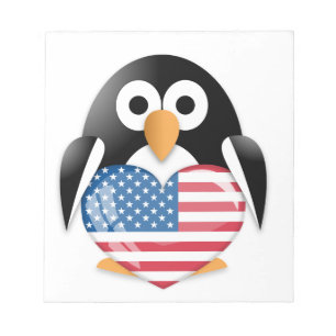 Pinguïn met Amerikaanse vlag Notitieblok
