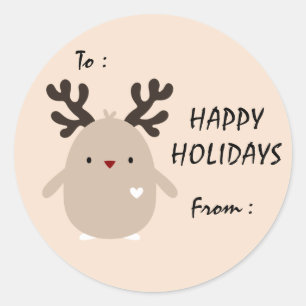 Pinguïn met Antlers Holiday Gift Label Sticker