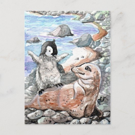 Pinguïn met Baby-zegel Briefkaart (Voorkant)