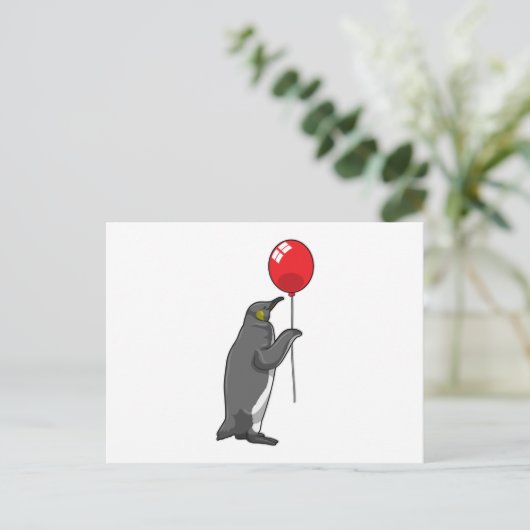 Pinguïn met ballon briefkaart (Staand voorkant)