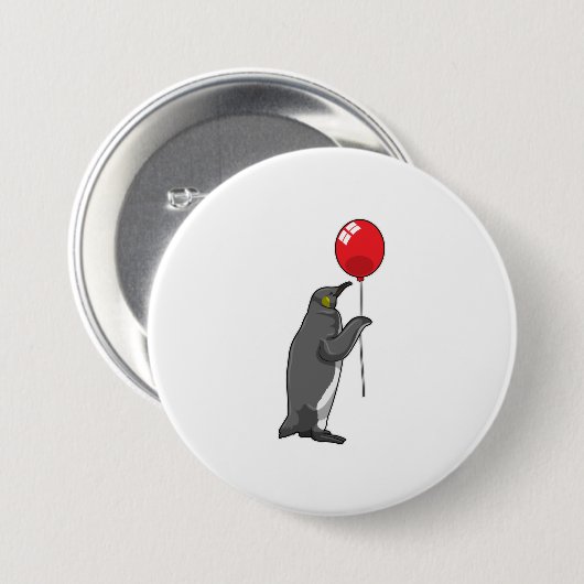 Pinguïn met ballon ronde button 7,6 cm (Voorkant /achterkant)