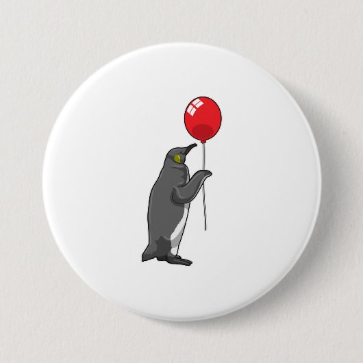 Pinguïn met ballon ronde button 7,6 cm (Voorkant)