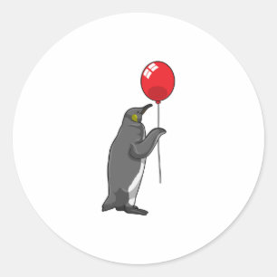 Pinguïn met ballon ronde sticker