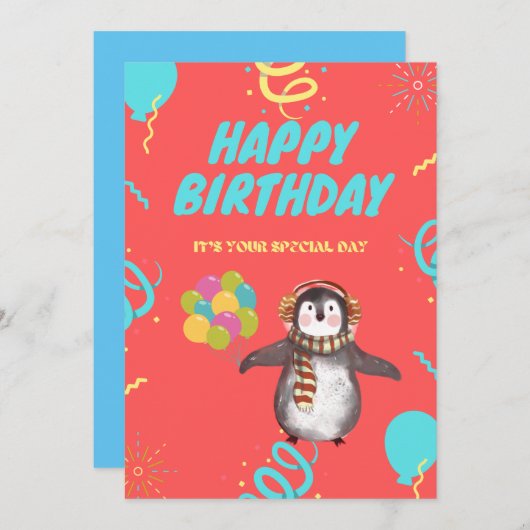 Pinguïn met ballonnen (Voorkant / Achterkant)