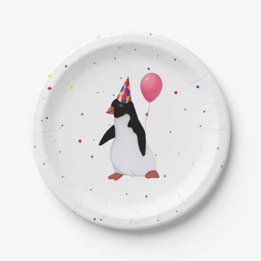 Pinguïn met ballonvaardige Borden op jaarpapier Papieren Bordje (Voorkant)
