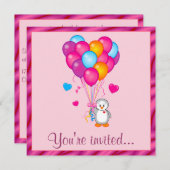 Pinguïn met Balloons Birthday Party Kaart (Voorkant / Achterkant)