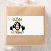 Pinguïn met barbel etiket (Insitu)