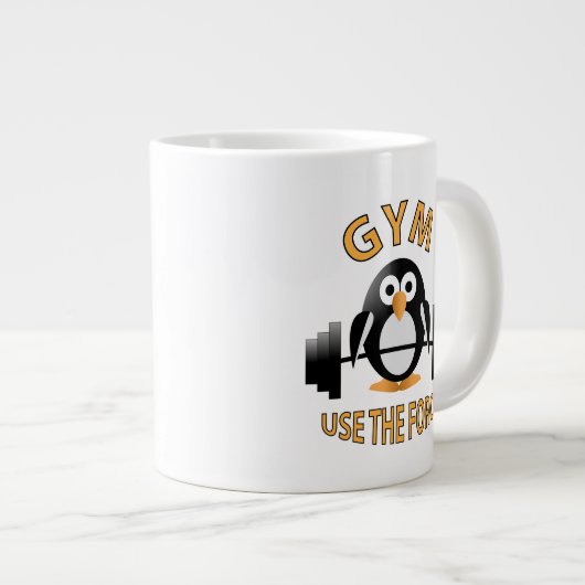 Pinguïn met barbel grote koffiekop (Voorkant rechts)