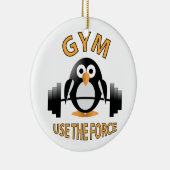 Pinguïn met barbel keramisch ornament (Rechts)