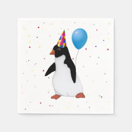 Pinguïn met blauw ballonpapier servet