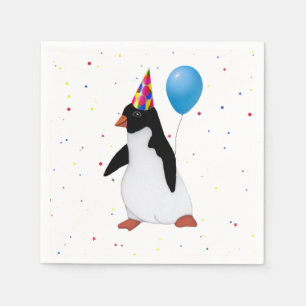 Pinguïn met blauw ballonpapier servet