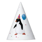 Pinguïn met blauwe ballon feesthoedjes (Voorkant)