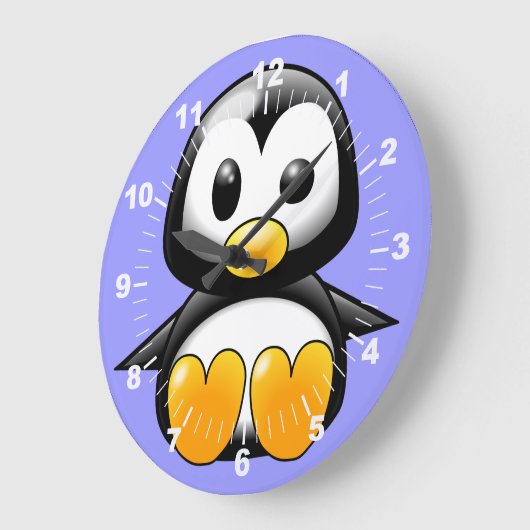 Pinguïn met blauwe wandklok (Hoek)