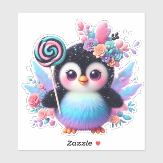 Pinguïn met bloemenmand sticker (Vel)