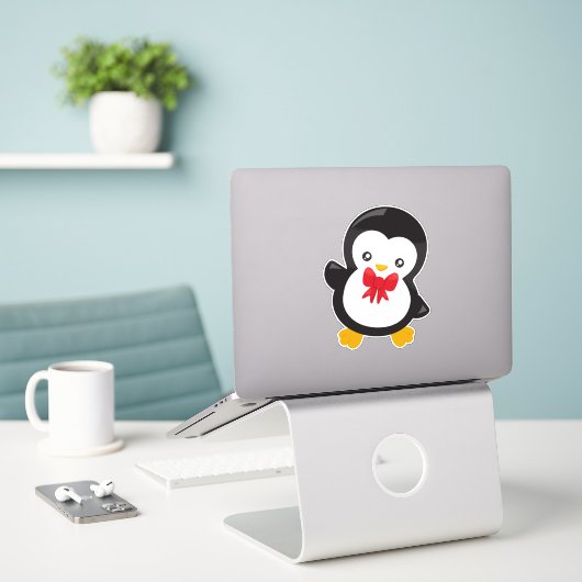 Pinguïn met boog Stropdas, Schattigee pinguïn, kle Sticker (Laptop op bureau)
