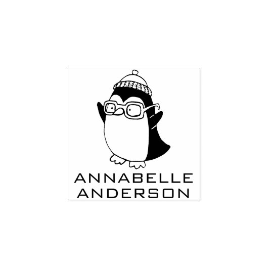 Pinguïn met bril Personaliseer rubberen stempel (Afrduk)