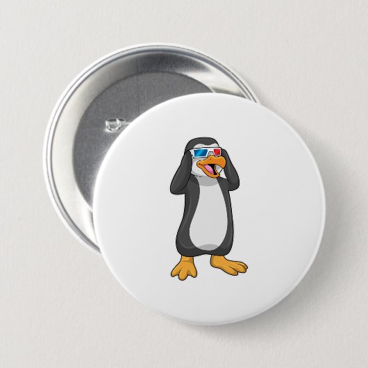 Pinguïn met bril ronde button 7,6 cm (Voorkant /achterkant)