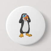 Pinguïn met bril ronde button 7,6 cm (Voorkant)
