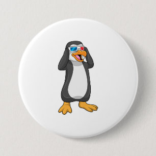 Pinguïn met bril ronde button 7,6 cm