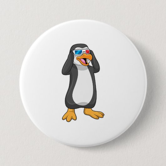 Pinguïn met bril ronde button 7,6 cm (Voorkant)