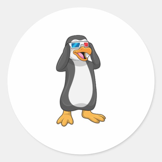 Pinguïn met bril ronde sticker (Voorkant)