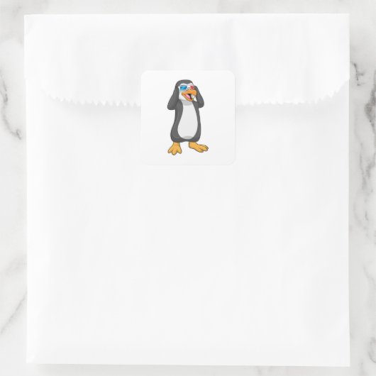 Pinguïn met bril vierkante sticker (Tas)