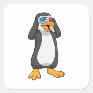 Pinguïn met bril vierkante sticker