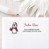 Pinguïn met cadeaudoos Kerst Retouradres Etiket (Insitu)