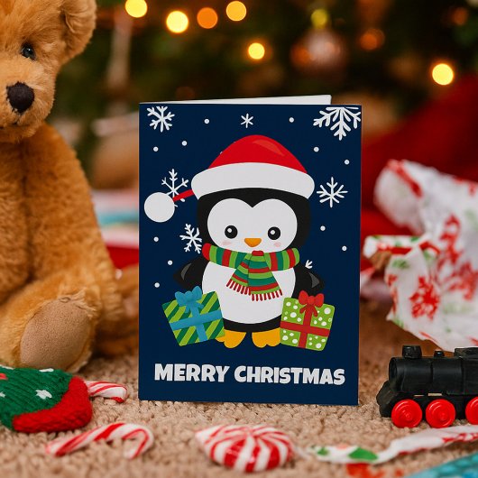 Pinguïn met Cadeaus Schattigee Kinder kerst Kaart