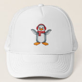 Pinguïn met carf en hoofdtelefoon trucker pet (Voorkant)