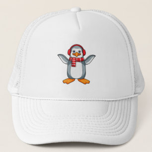 Pinguïn met carf en hoofdtelefoon trucker pet