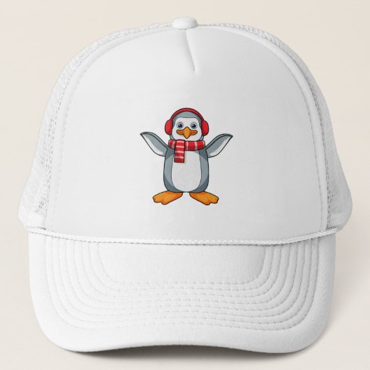 Pinguïn met carf en hoofdtelefoon trucker pet (Voorkant)