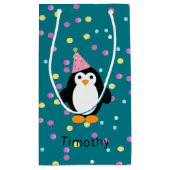 Pinguïn met Confetti achtergrond Klein Cadeauzakje (Achterkant)